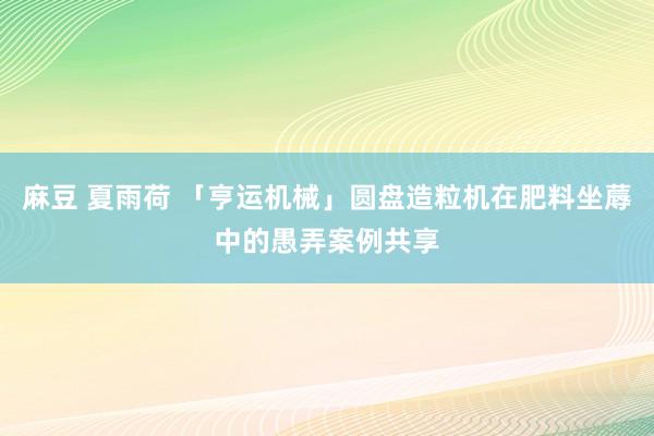 麻豆 夏雨荷 「亨运机械」圆盘造粒机在肥料坐蓐中的愚弄案例共享