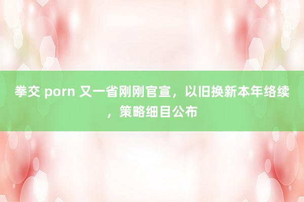 拳交 porn 又一省刚刚官宣，以旧换新本年络续，策略细目公布