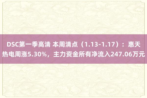 DSC第一季高清 本周清点（1.13-1.17）：惠天热电周涨5.30%，主力资金所有净流入247.06万元