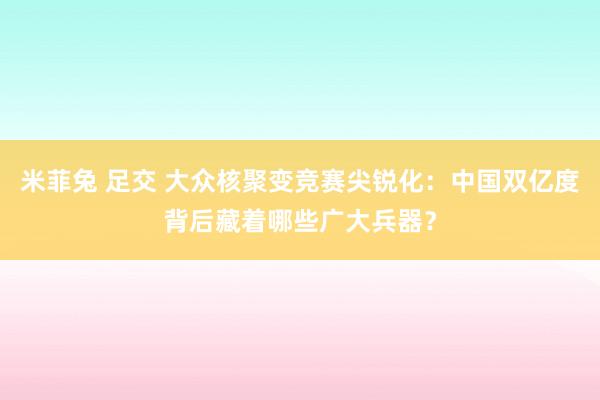 米菲兔 足交 大众核聚变竞赛尖锐化：中国双亿度背后藏着哪些广大兵器？