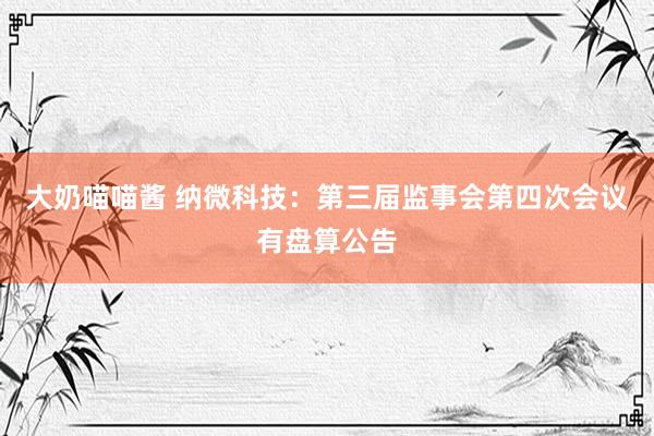 大奶喵喵酱 纳微科技：第三届监事会第四次会议有盘算公告