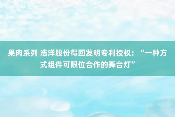果肉系列 浩洋股份得回发明专利授权：“一种方式组件可限位合作的舞台灯”